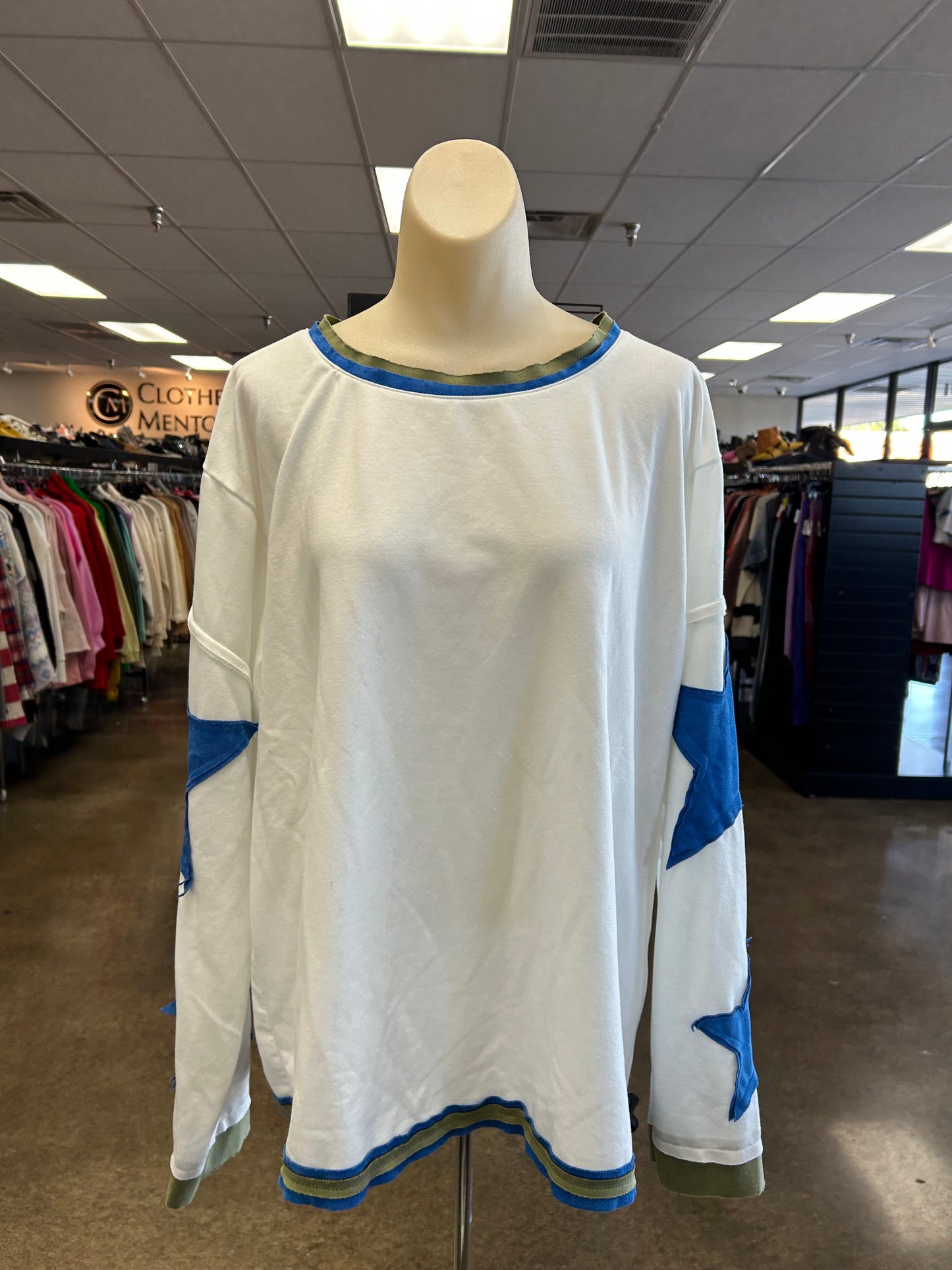 Top Ls By Clothes Mentor In Green & White, Size:S