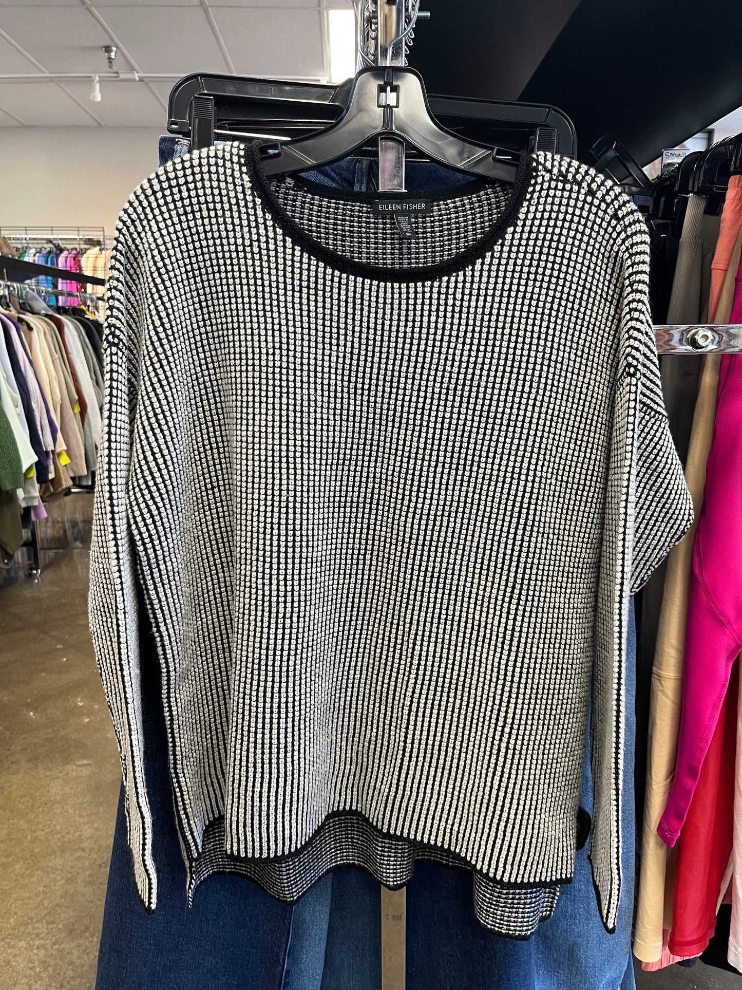 Top Long Sleeve By Eileen Fisher In Black & Cream, Size: Sp