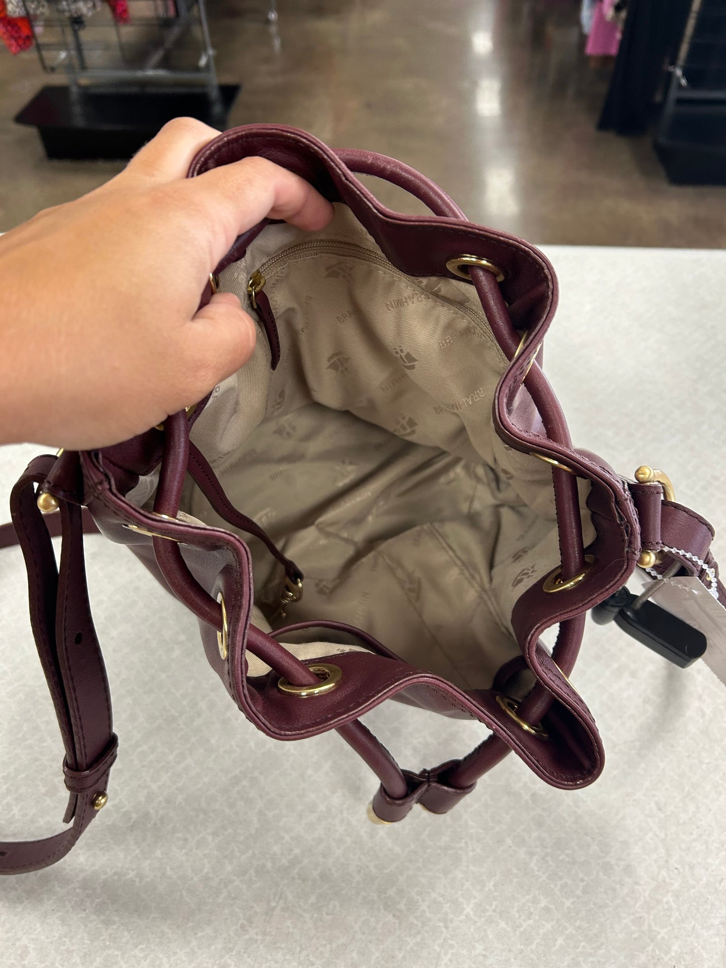 Crossbody Designer By Brahmin In Maroon, Size:Medium