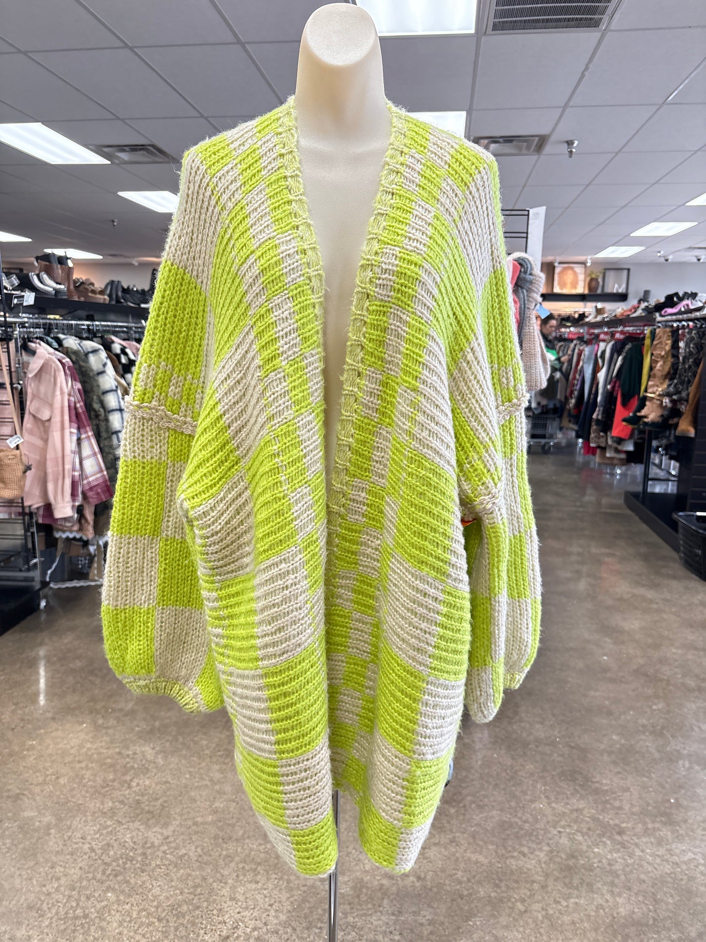 Sweater Cardigan By Clothes Mentor In Green & White, Size:L