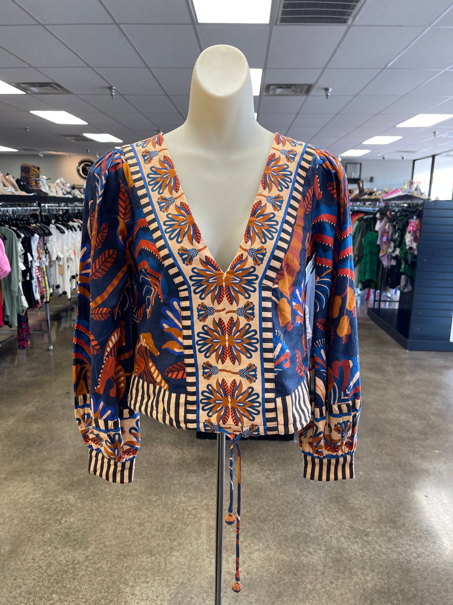 Top Ls By Farm Rio In Blue & Orange, Size:Xxs