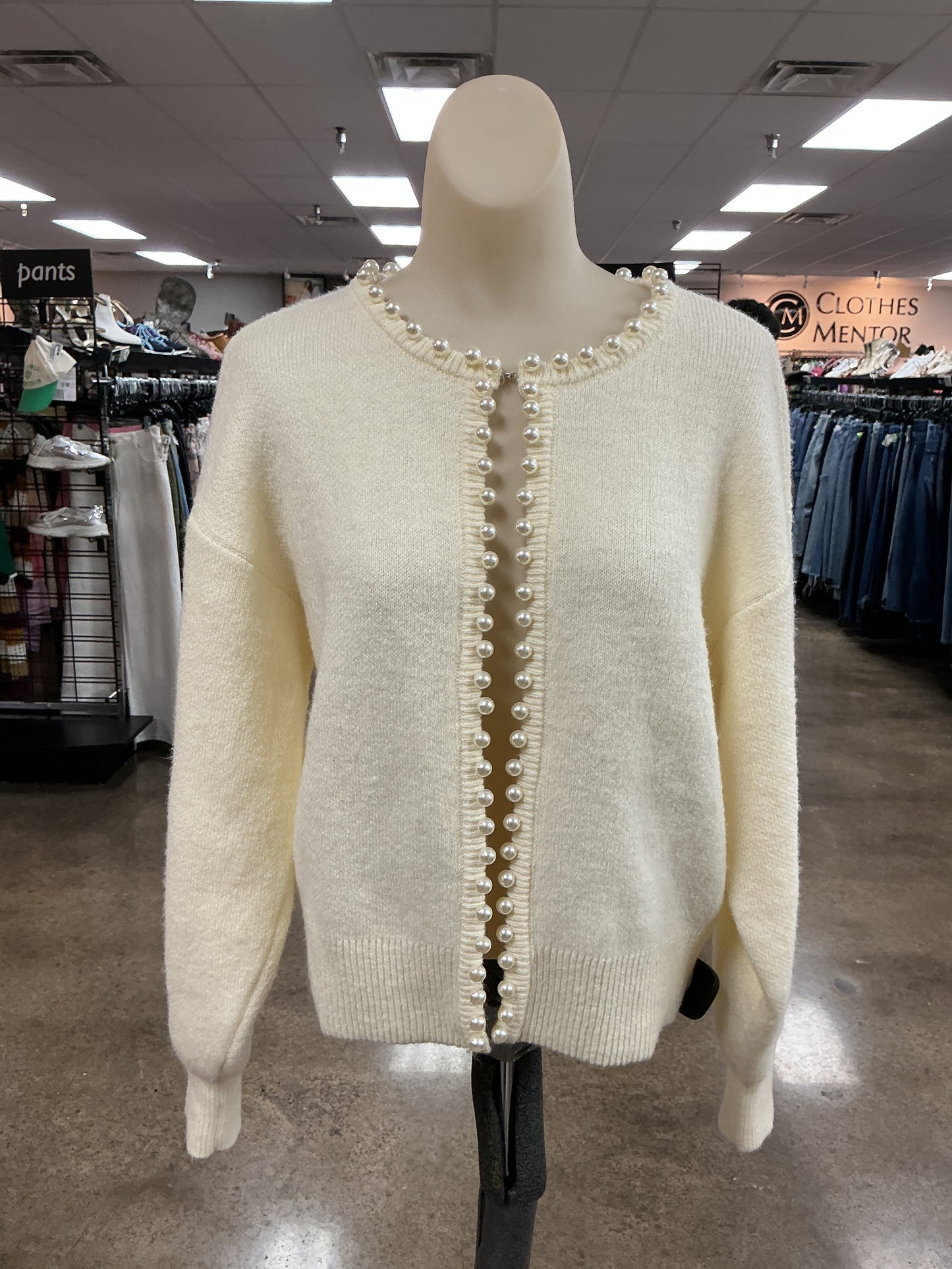 Sweater Cardigan By Workshop In Cream, Size:M