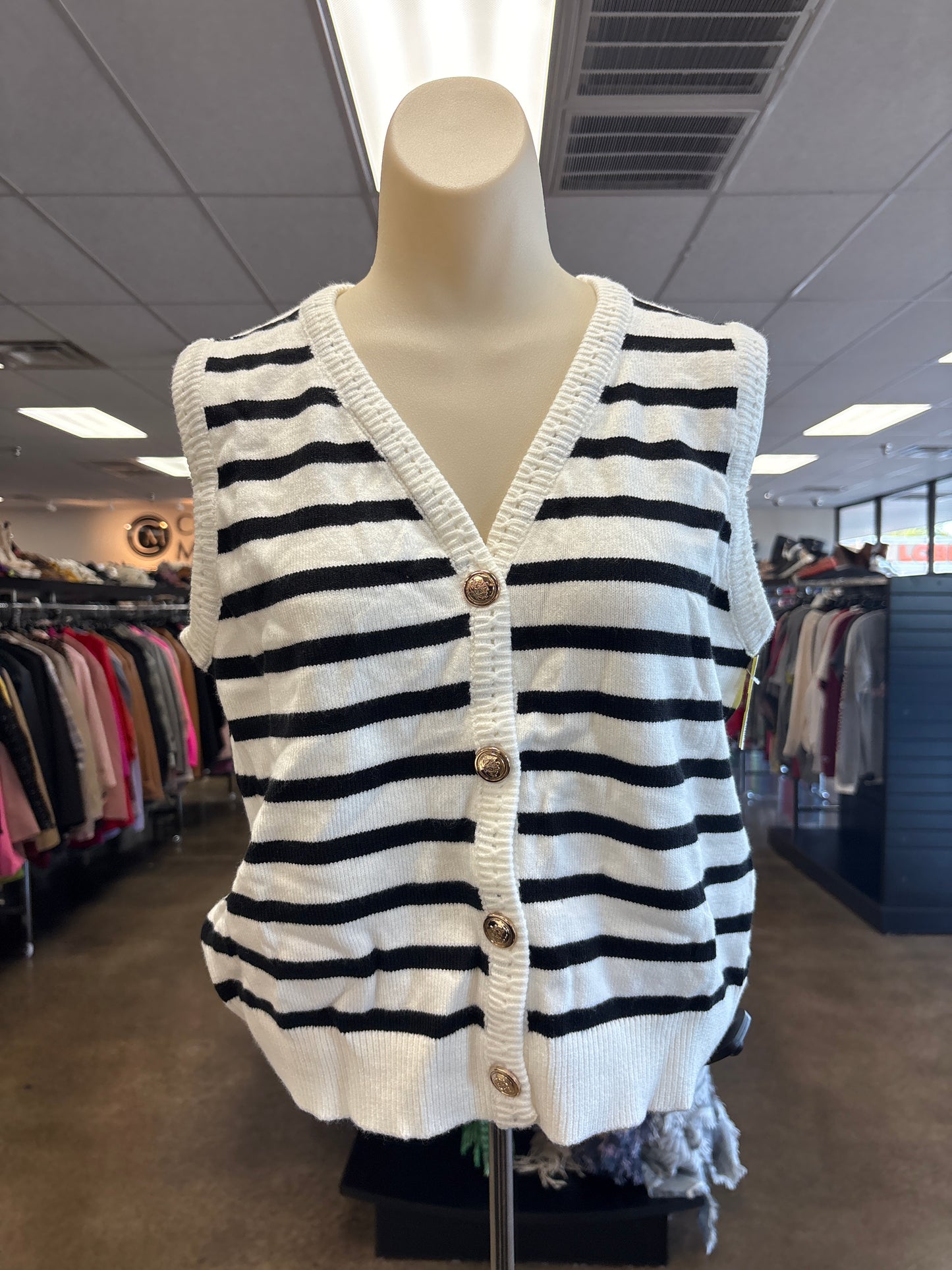 Vest Sweater By Shein In Black & White, Size:S