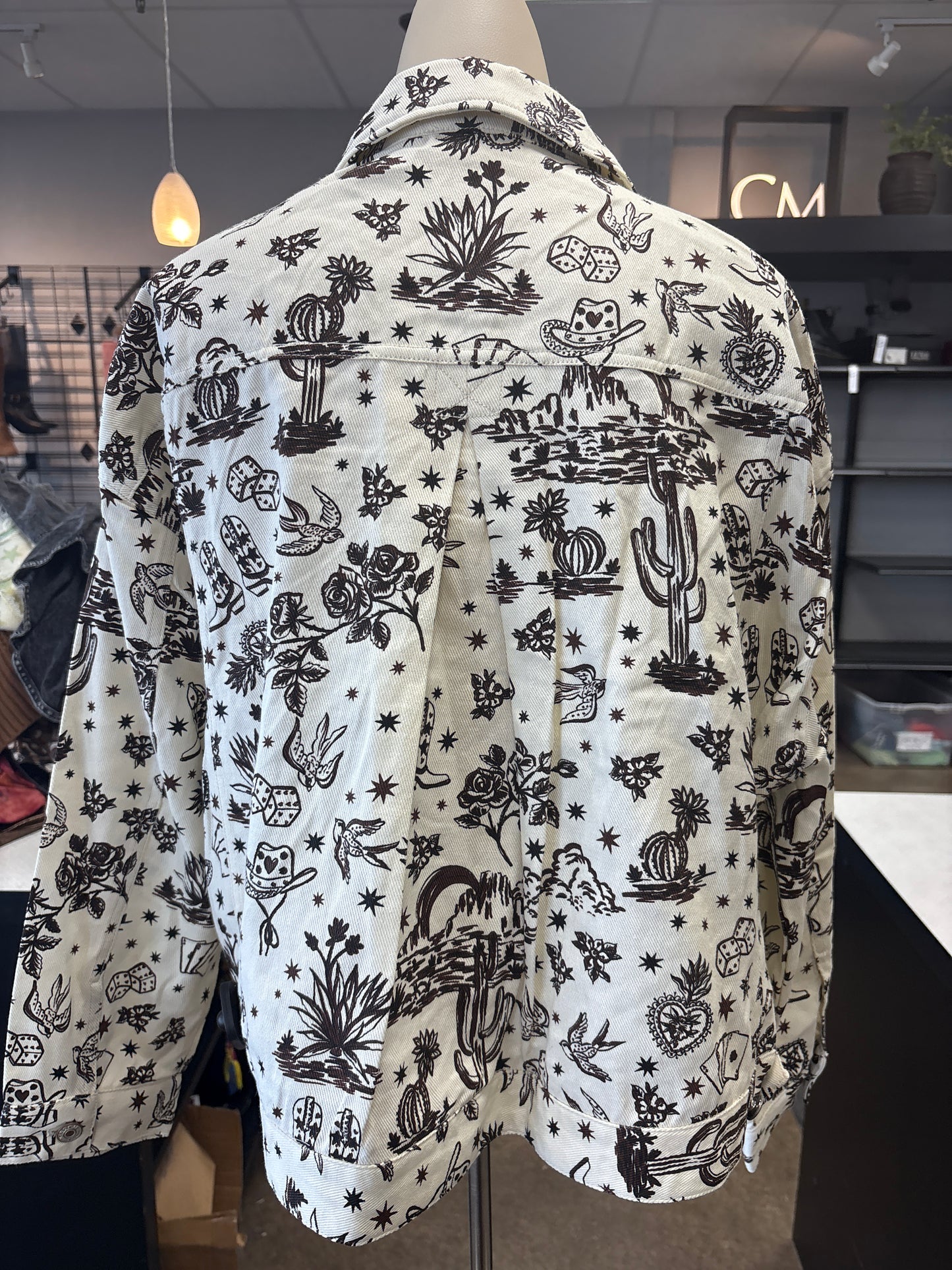 Jacket Denim By Entro In Brown & Cream, Size:M