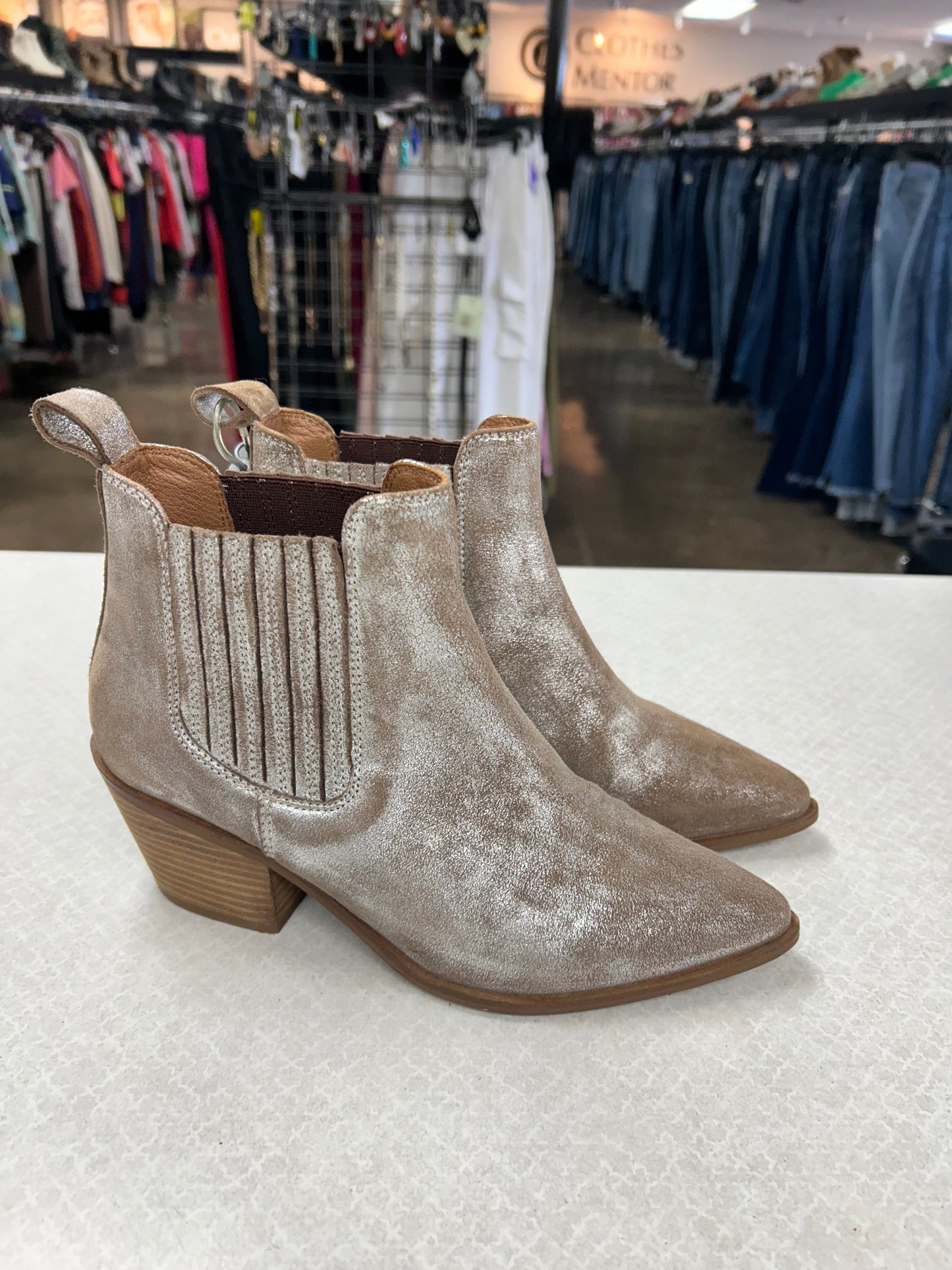 BOOTS ANKLE FLATS by SEYCHELLES In SILVER & TAN, Size: 7