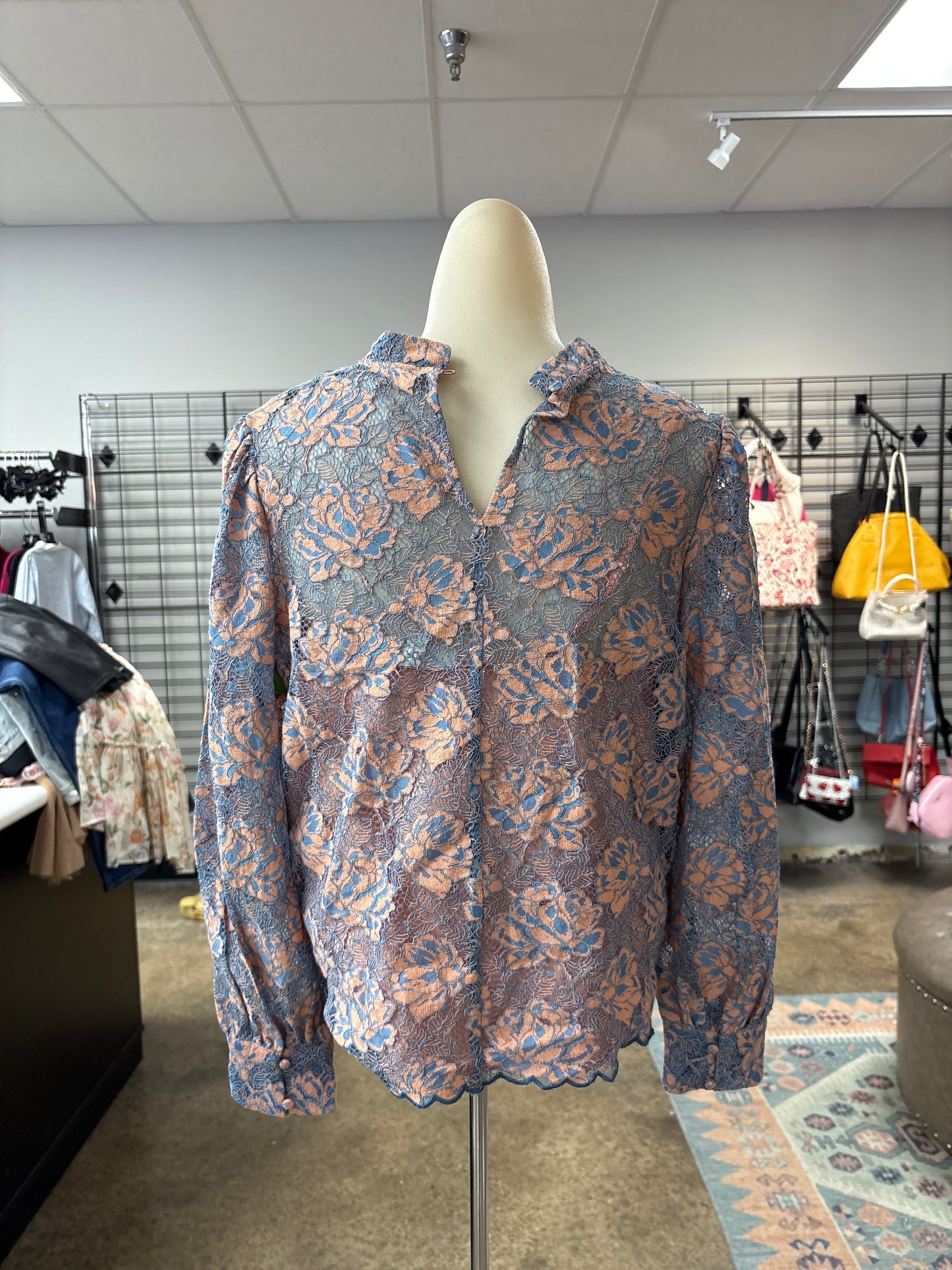 Top Ls By Loft In Blue & Orange, Size:M