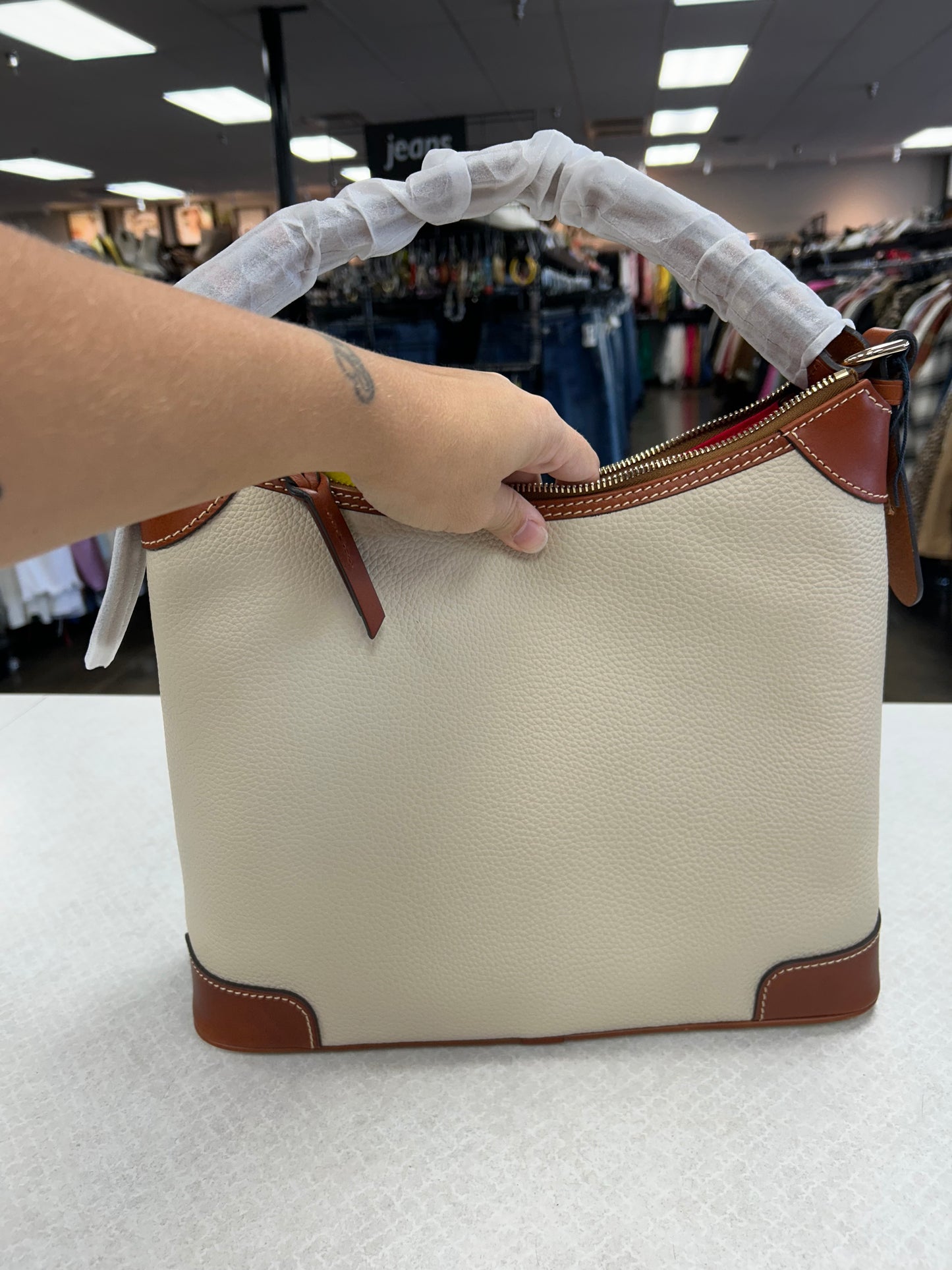 Handbag Designer By Dooney And Bourke In Cream, Size:Large