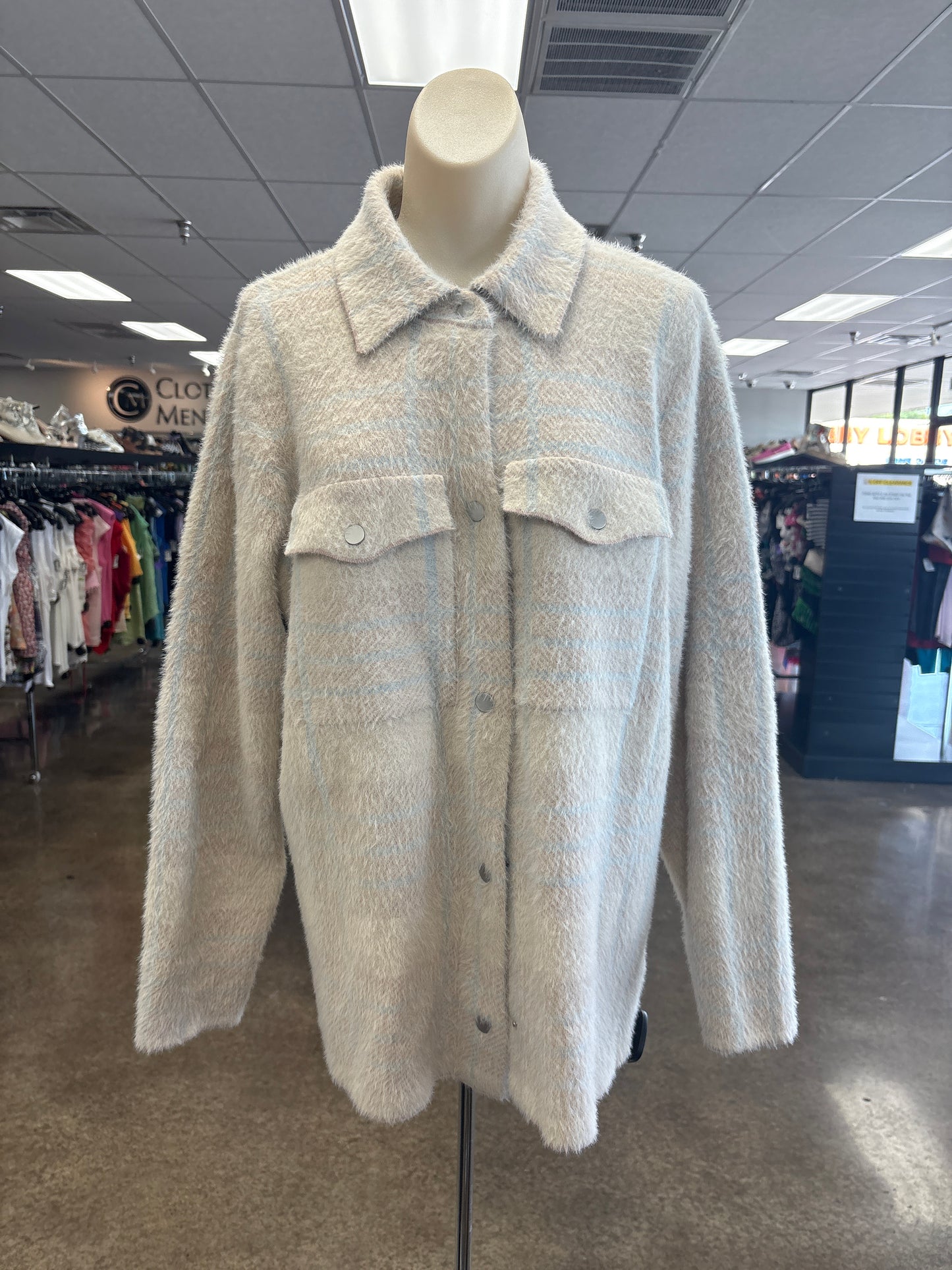 Jacket Shirt By Rachel Zoe In Blue & Cream, Size:1X