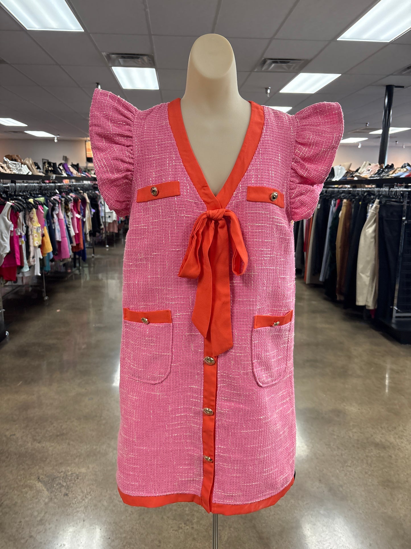 Dress Casual Short By Voy In Orange & Pink, Size:S