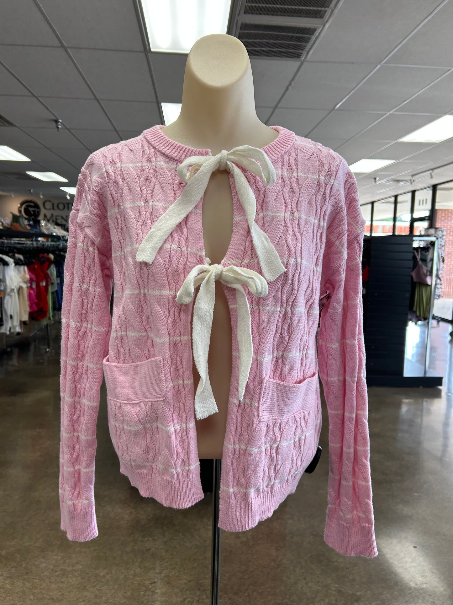 Sweater Cardigan By Clothes Mentor In Pink & White, Size:S