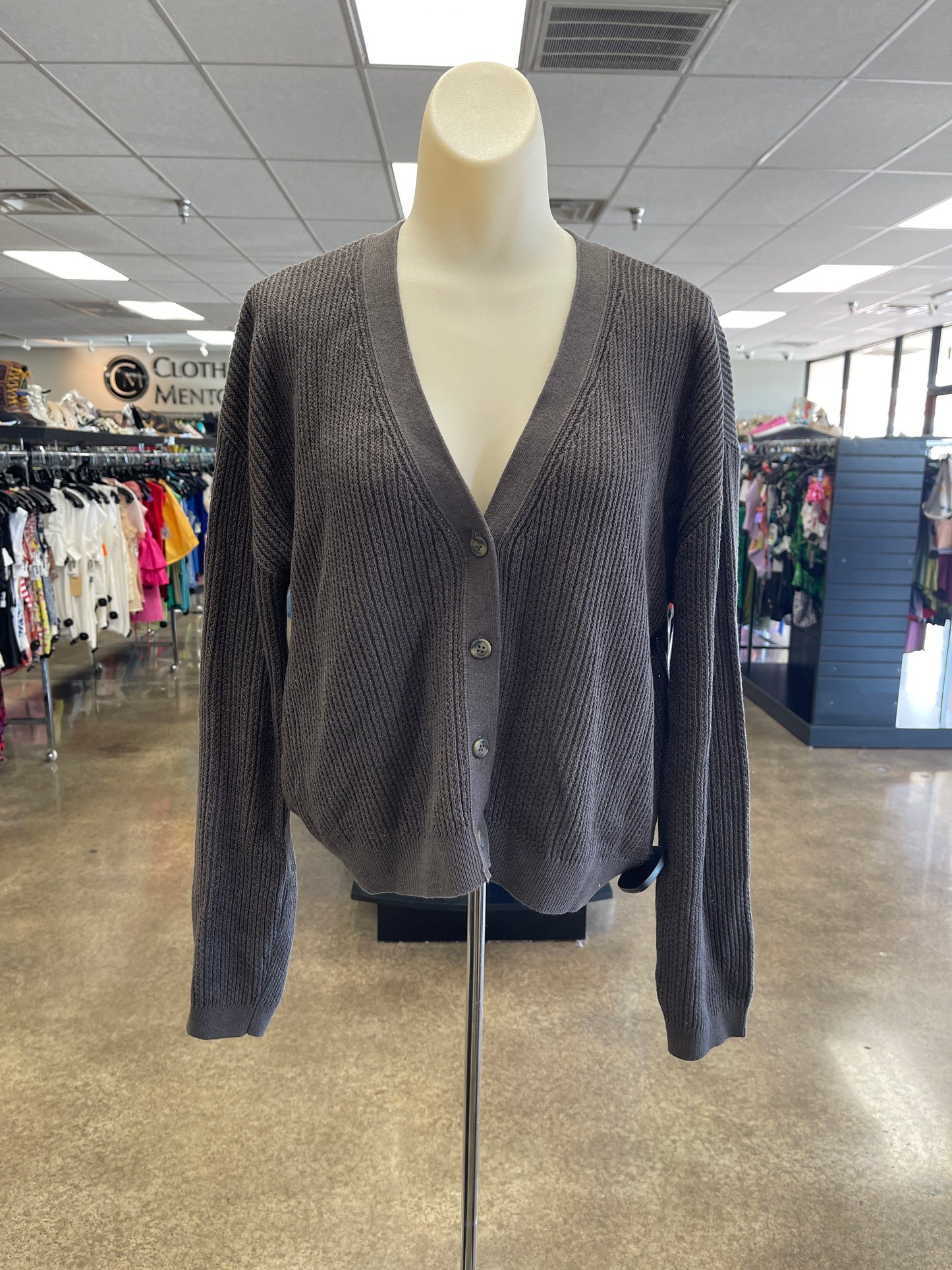 Sweater Cardigan By Clothes Mentor In Grey, Size:L
