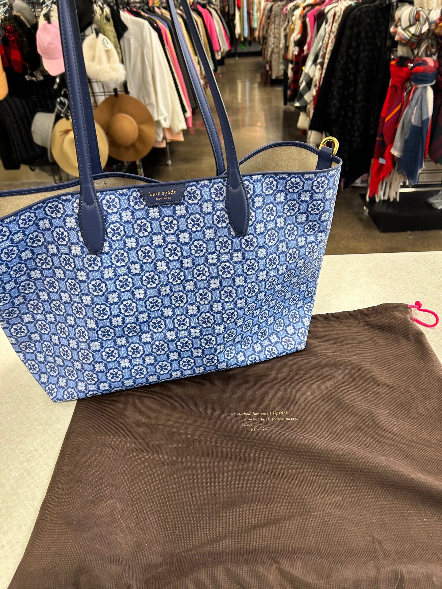 Tote Designer By Kate Spade In Blue, Size:Medium