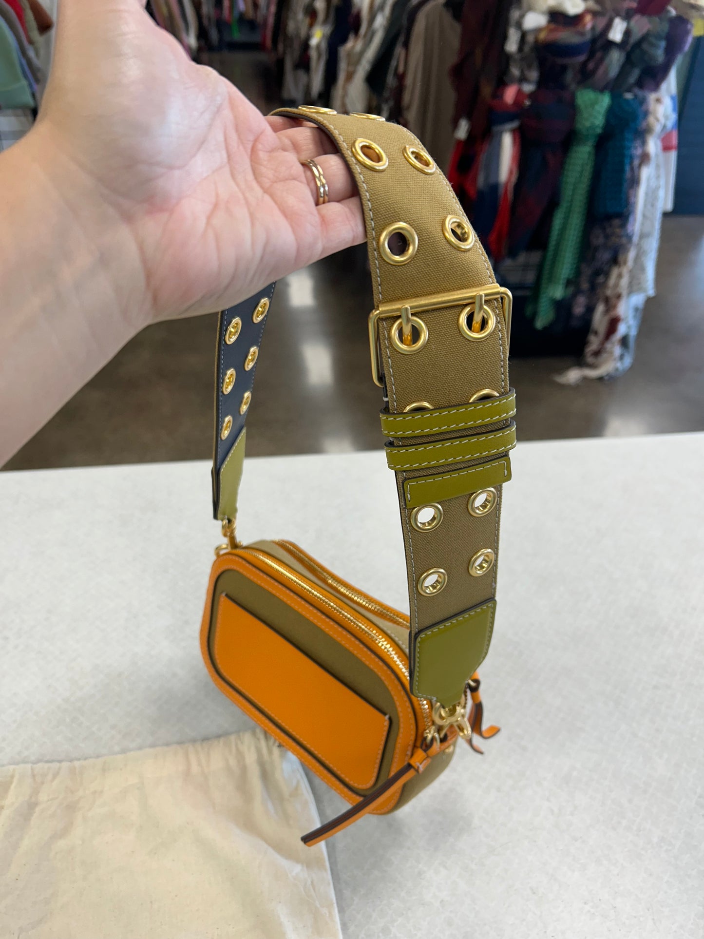Crossbody Designer By Tory Burch In Green & Orange, Size:Small