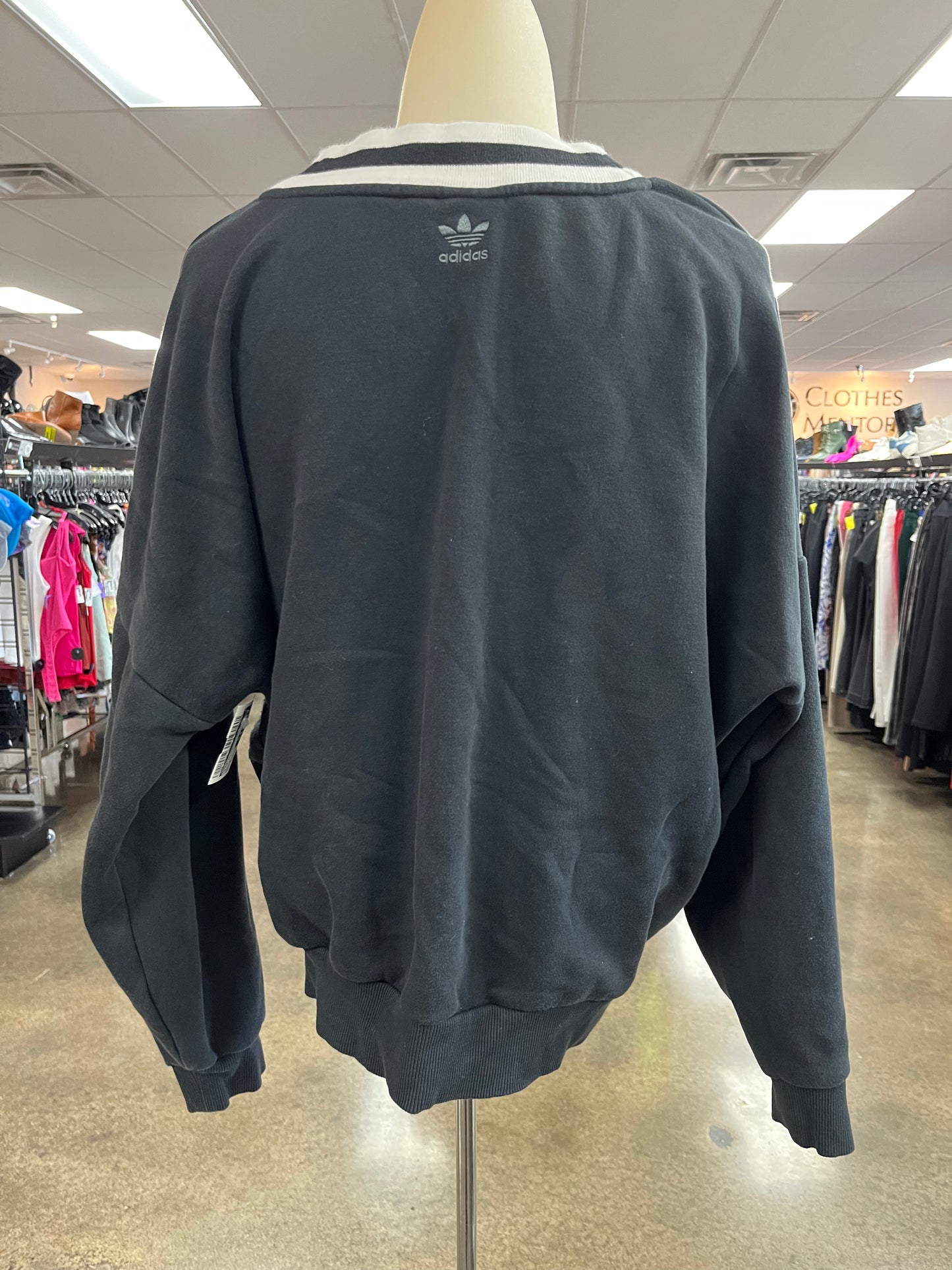 Athletic Sweatshirt Crewneck By Adidas In Black & White, Size:S