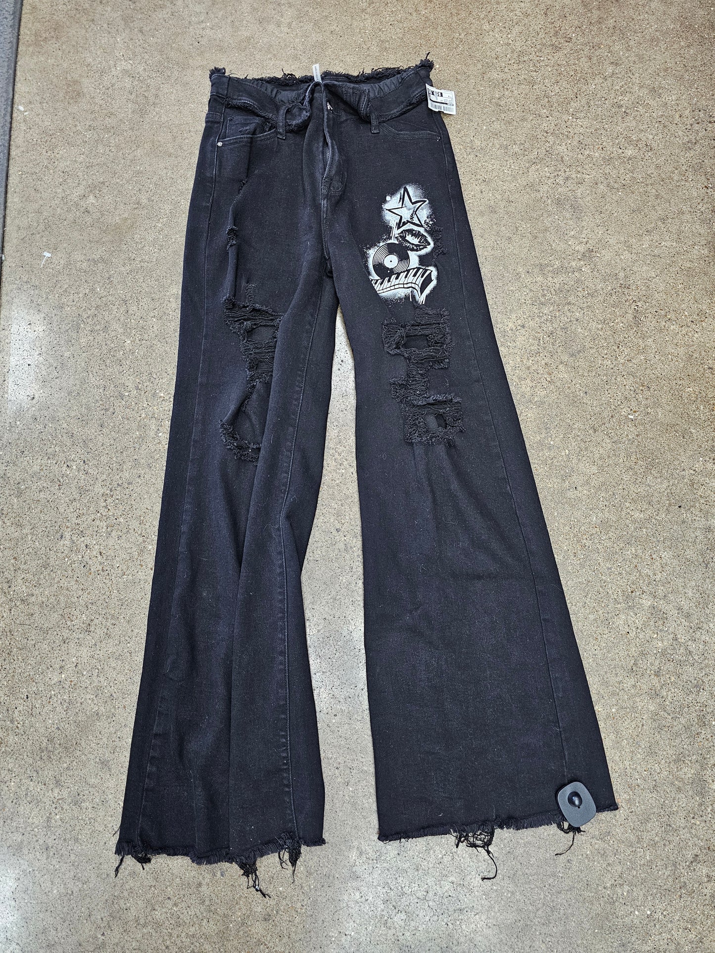 Jeans Wide Leg By Risen In Black Denim, Size:8