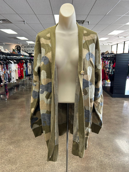 Sweater Cardigan By Andree By Unit In Camouflage Print, Size:1X