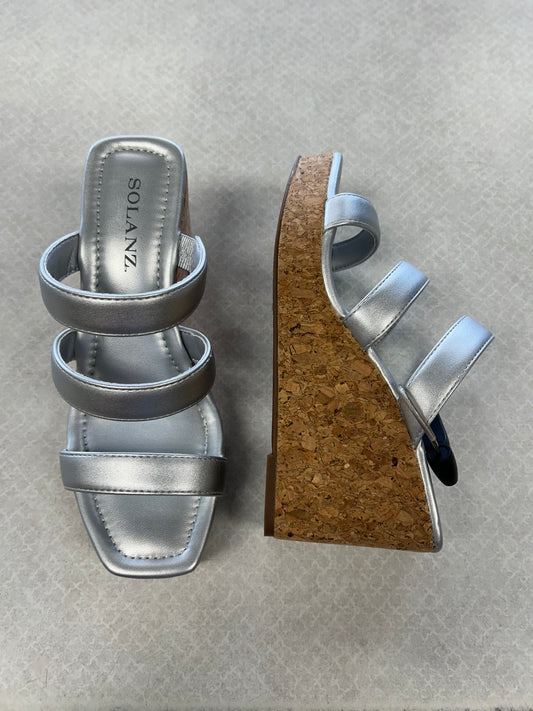 Sandals Heels Wedge By Solanz In Silver, Size:7