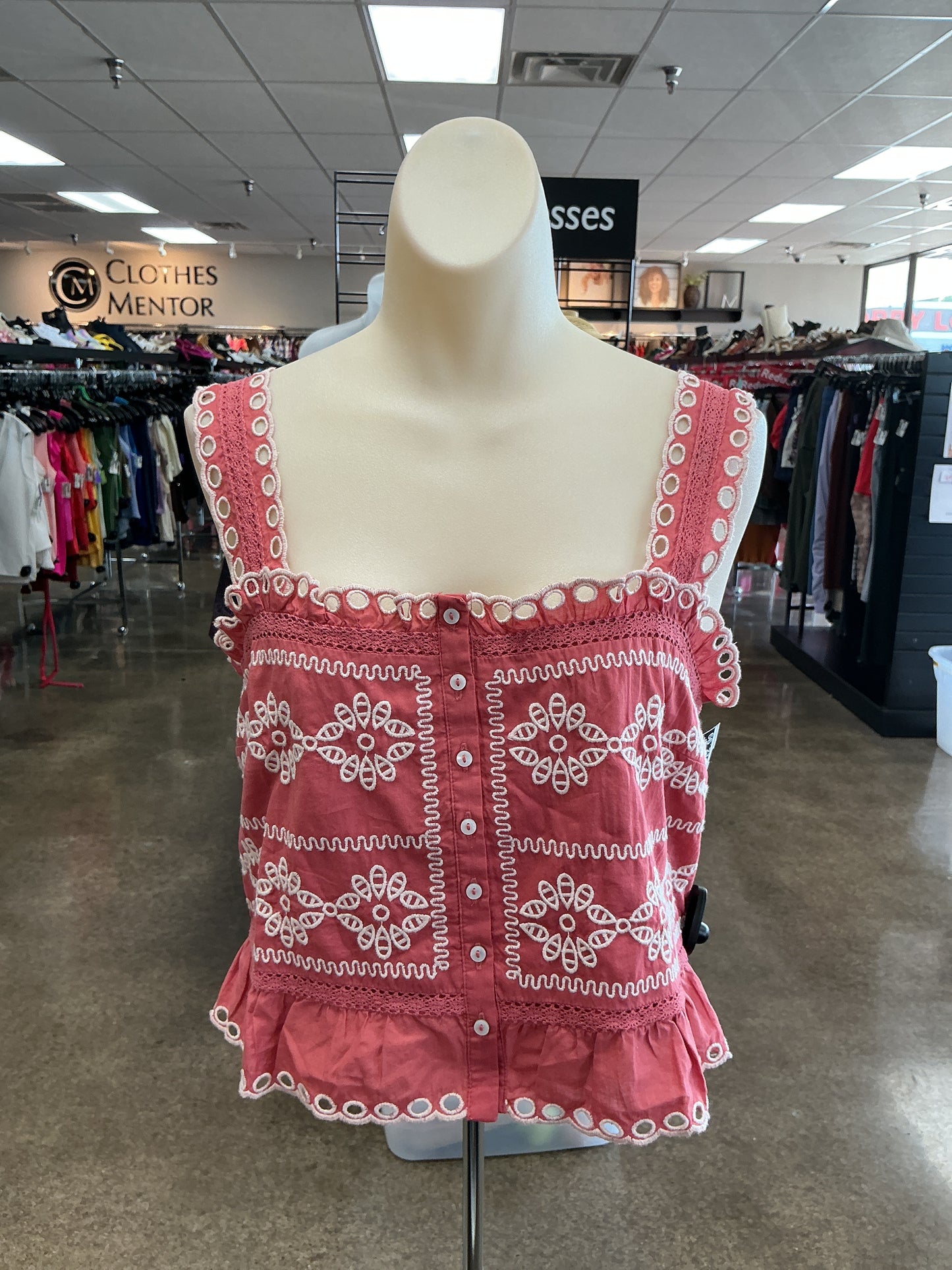 Top Sleeveless By American Eagle In Cream & Red, Size:M