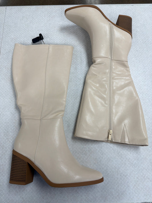 Boots Knee Heels By Forever In Cream, Size:8