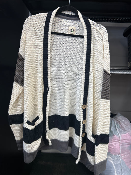 Sweater Cardigan By We The Free In Black & Cream, Size:S