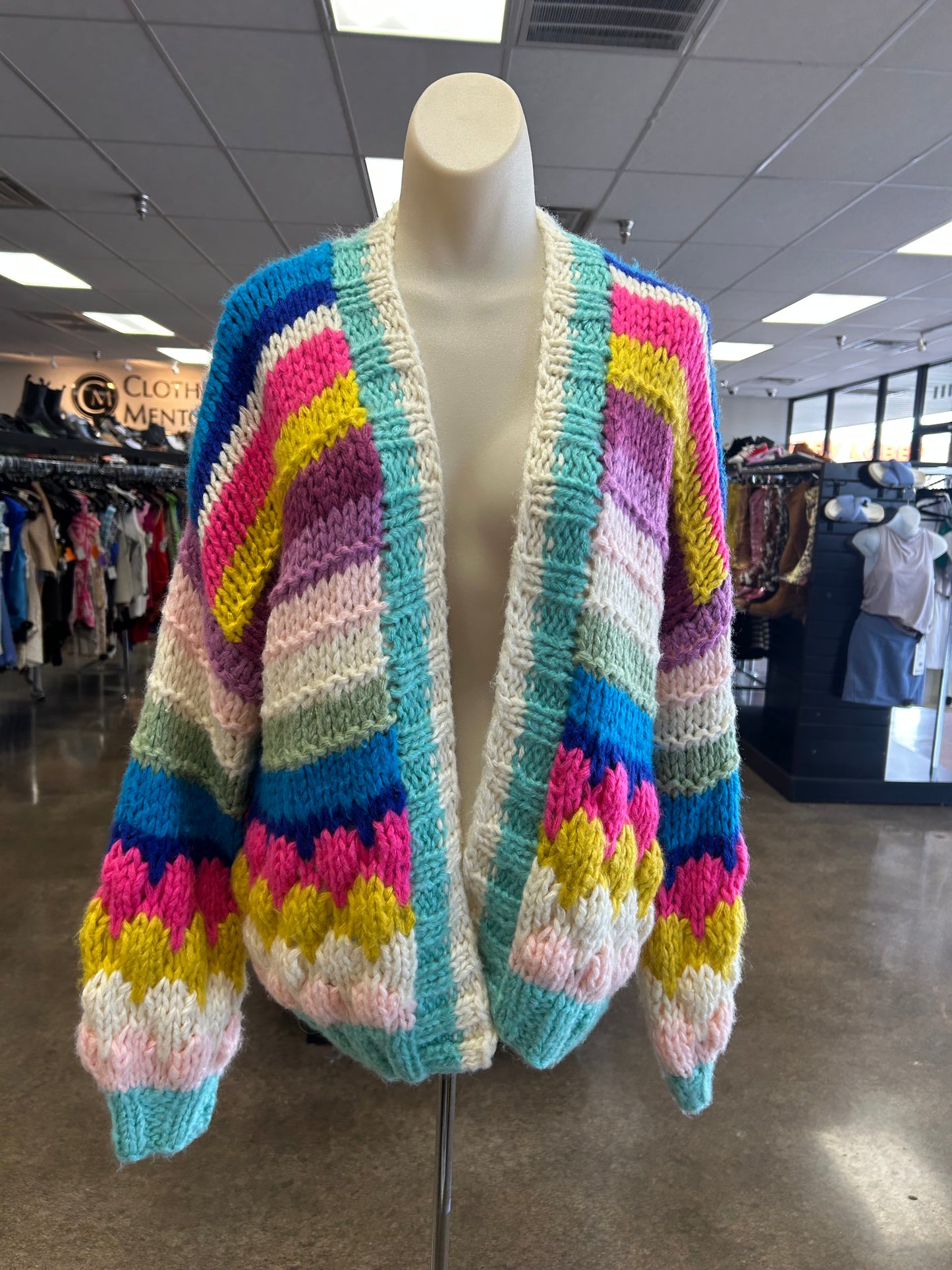 Sweater Cardigan By Entro In Rainbow Print, Size:S