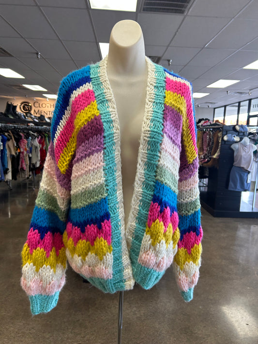 Sweater Cardigan By Entro In Rainbow Print, Size:S