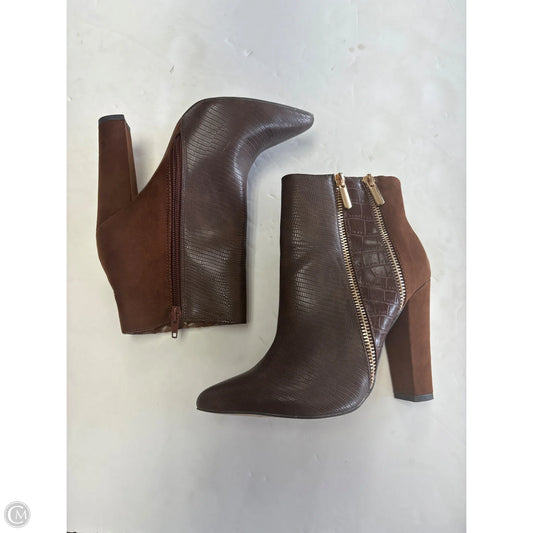 Boots Ankle Heels By Just Fab In Brown, Size: 5.5