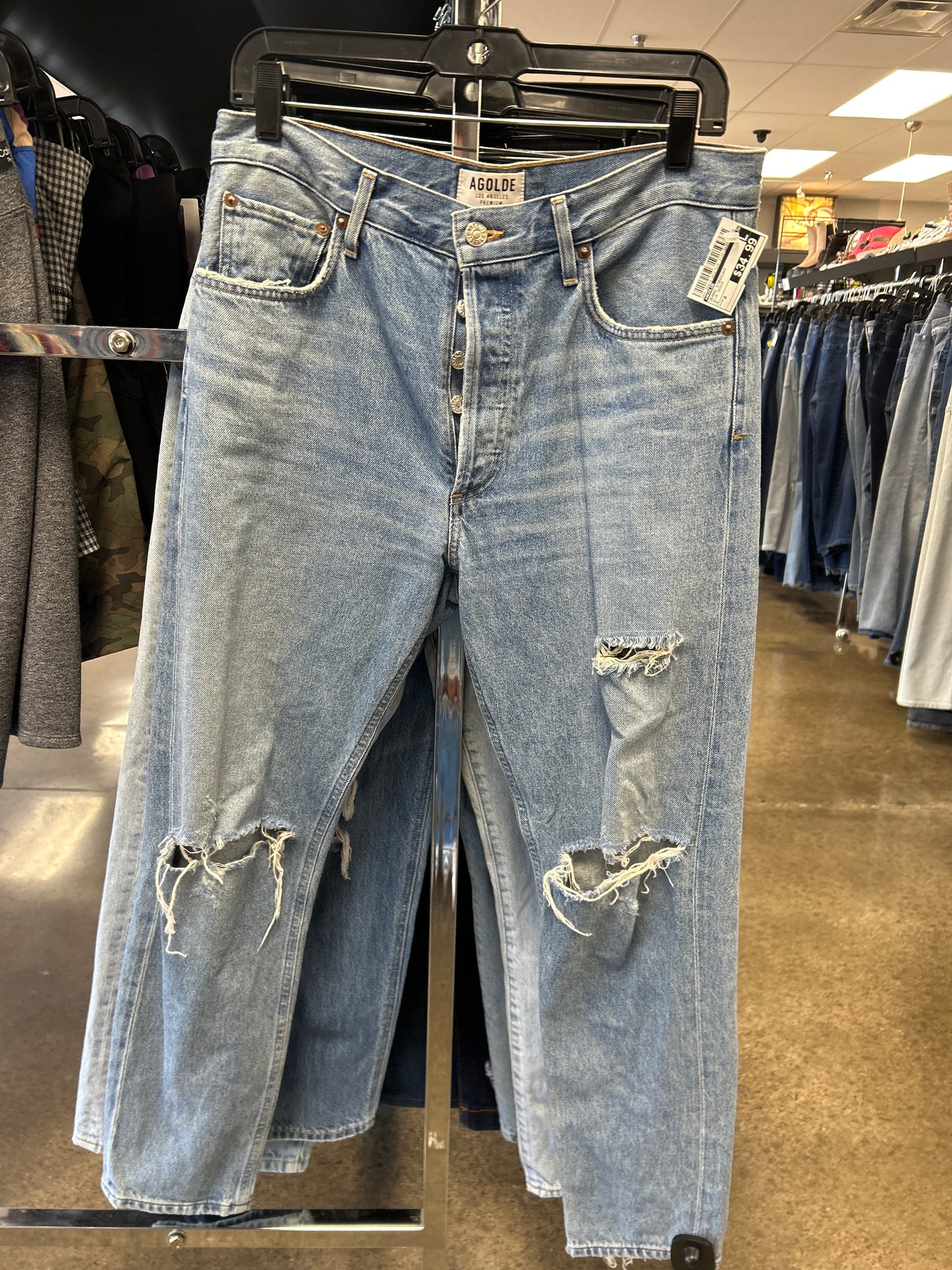 Jeans Straight By Agolde In Blue Denim, Size: 8