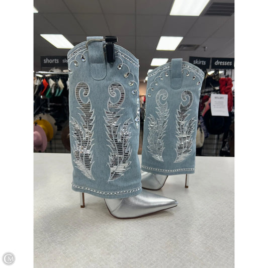 Boots Western By Fashion Nova In Blue & Silver, Size: 6.5