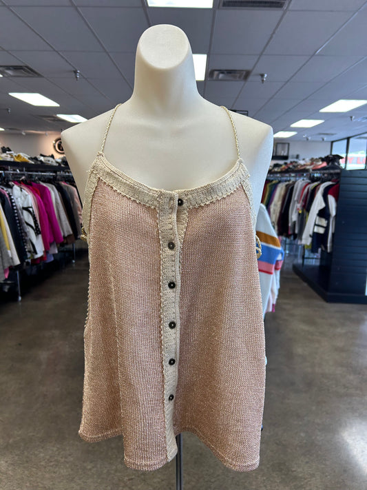 Top Sleeveless By Gimmicks In Gold & Tan, Size:L