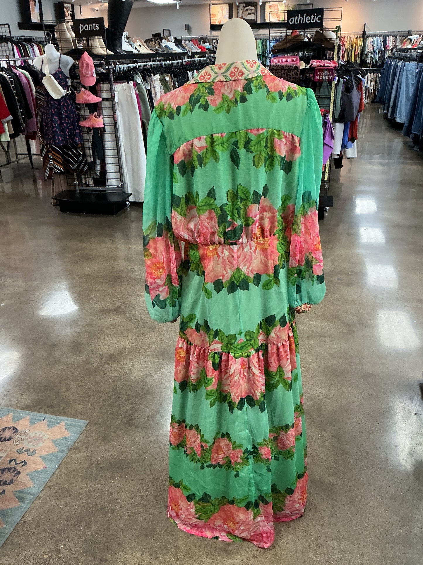 Dress Casual Maxi By Anthropologie In Green & Pink, Size:M