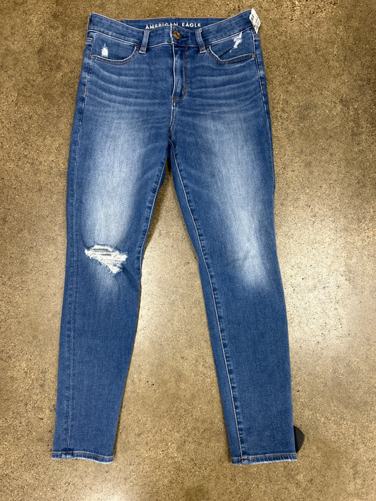 Jeans Skinny By American Eagle In Blue Denim, Size:8short