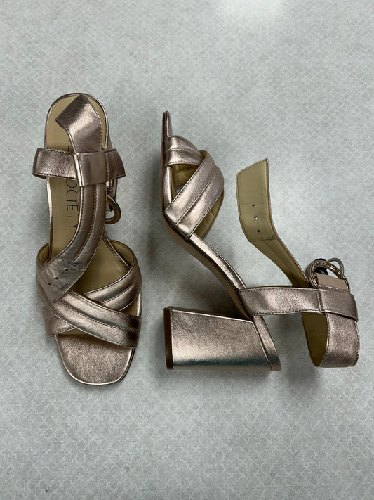 Sandals Heels Block By Sole Society In Rose Gold, Size:8.5