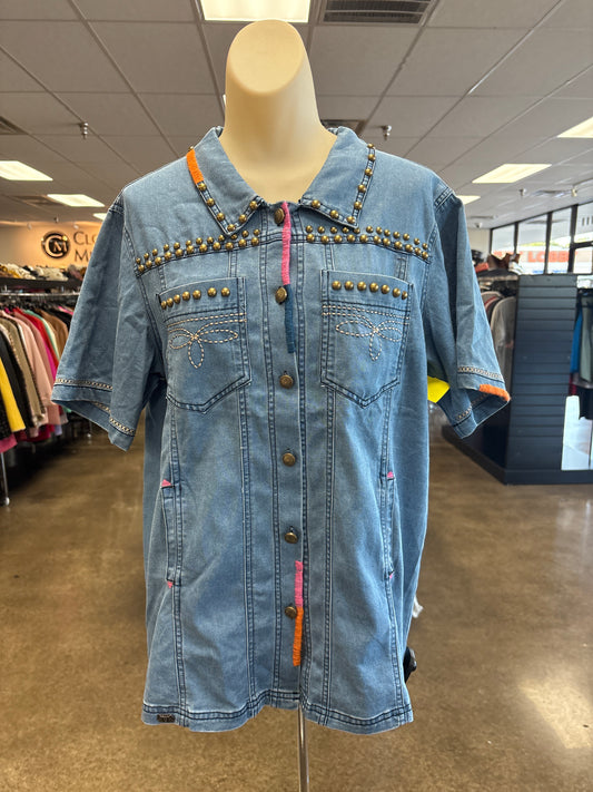 Top Ss By Lucky & Blessed In Blue Denim, Size:L