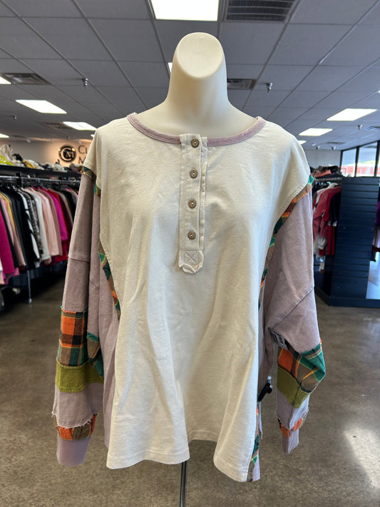 Top Ls By Easel In Cream & Purple, Size:S