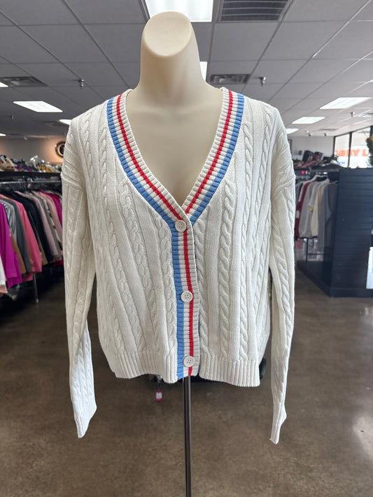 Sweater Cardigan By Prince In Blue Red & White, Size:M