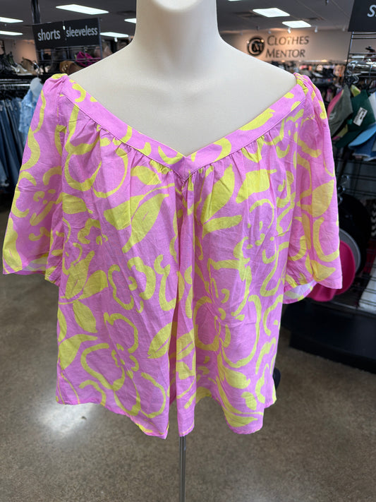 Top Ss By Velvet In Pink & Yellow, Size:L