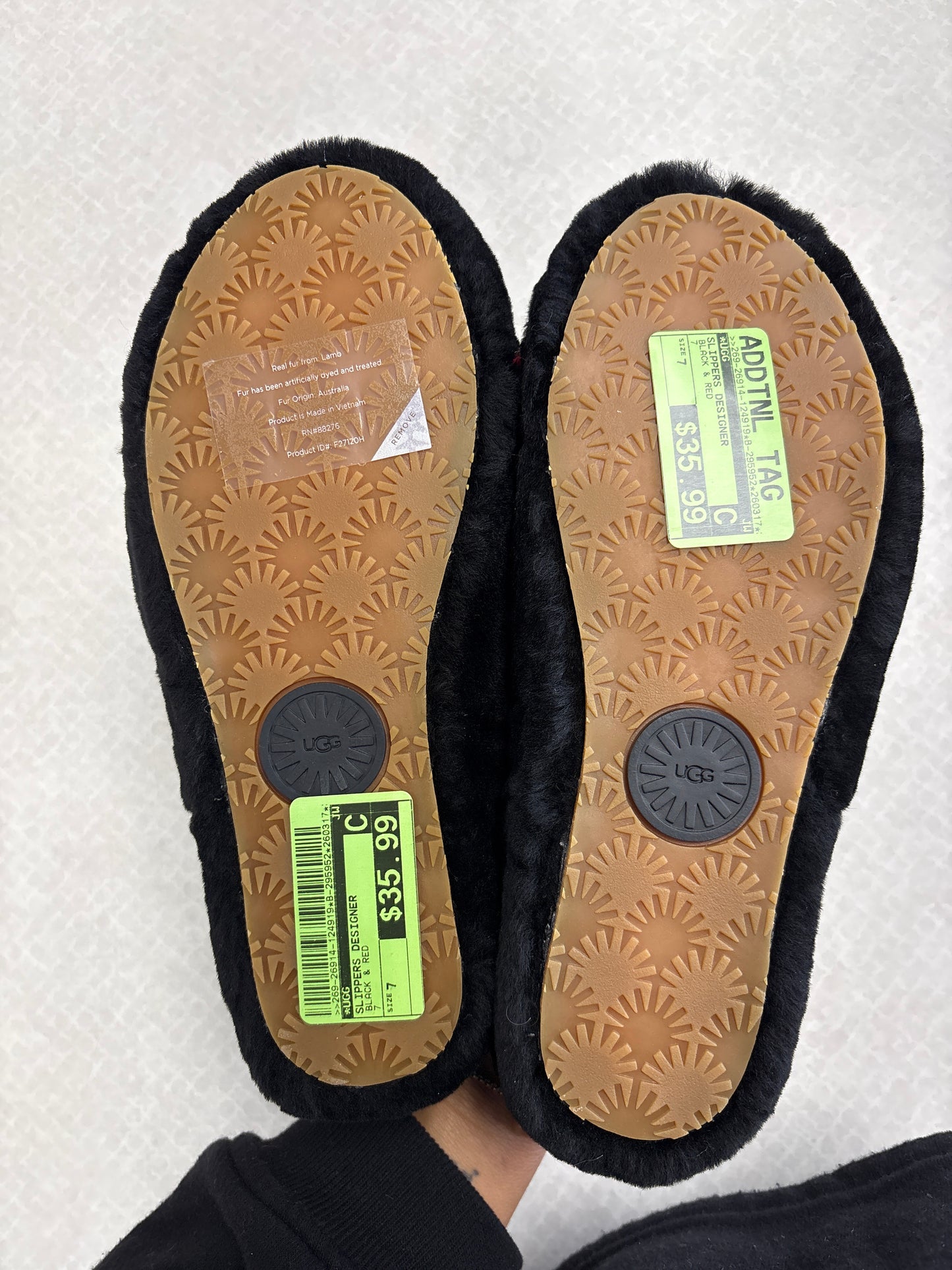 Slippers Designer By Ugg In Black & Red, Size:7