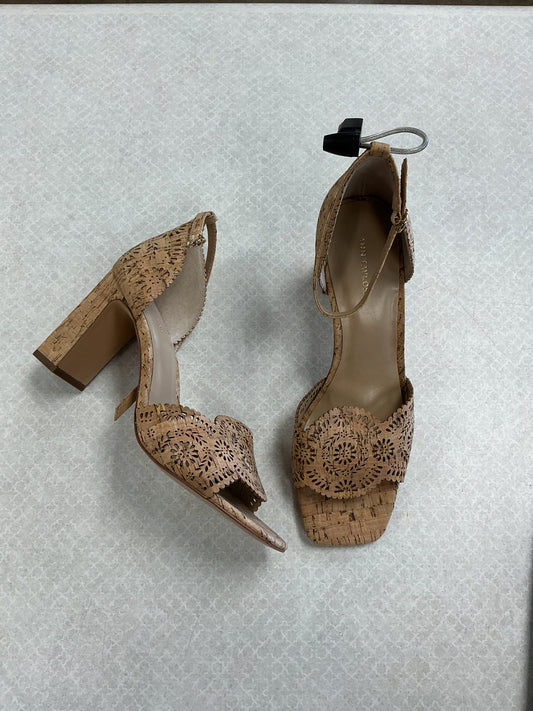 Sandals Heels Block By Ann Taylor In Tan, Size:7.5
