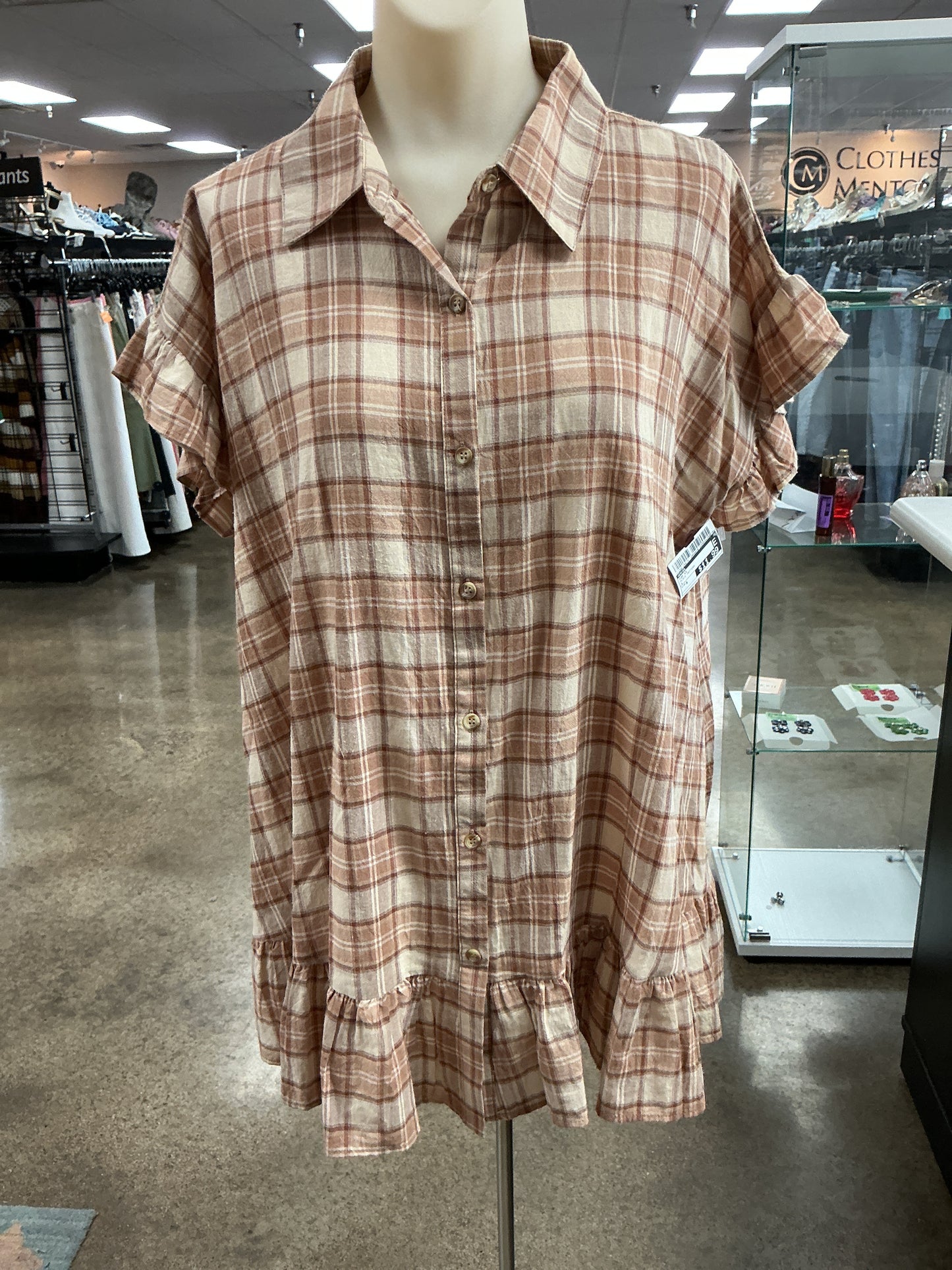 Top Ss By Easel In Plaid Pattern, Size:S