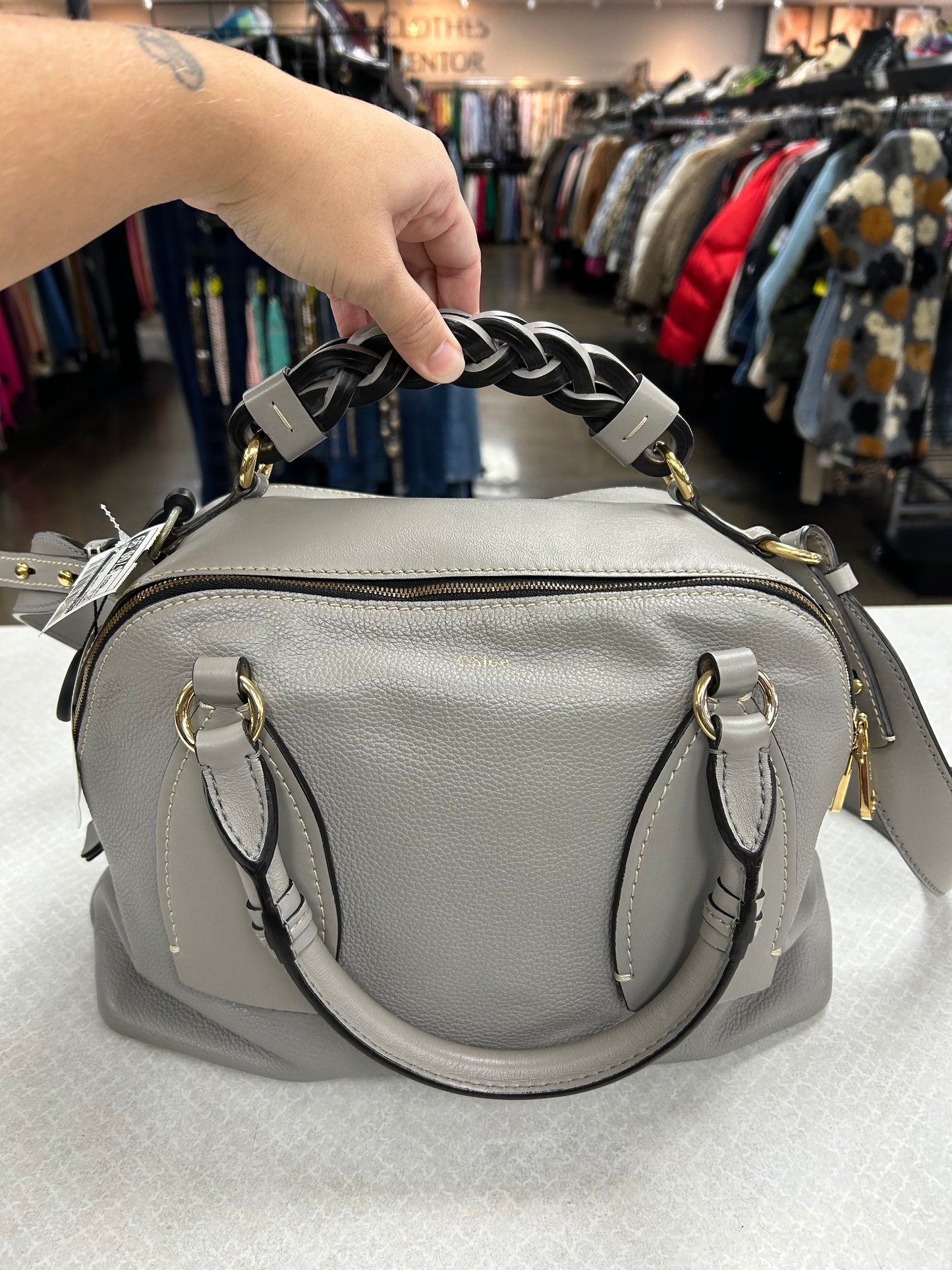 Handbag Luxury Designer By Chloe In Grey, Size:Medium