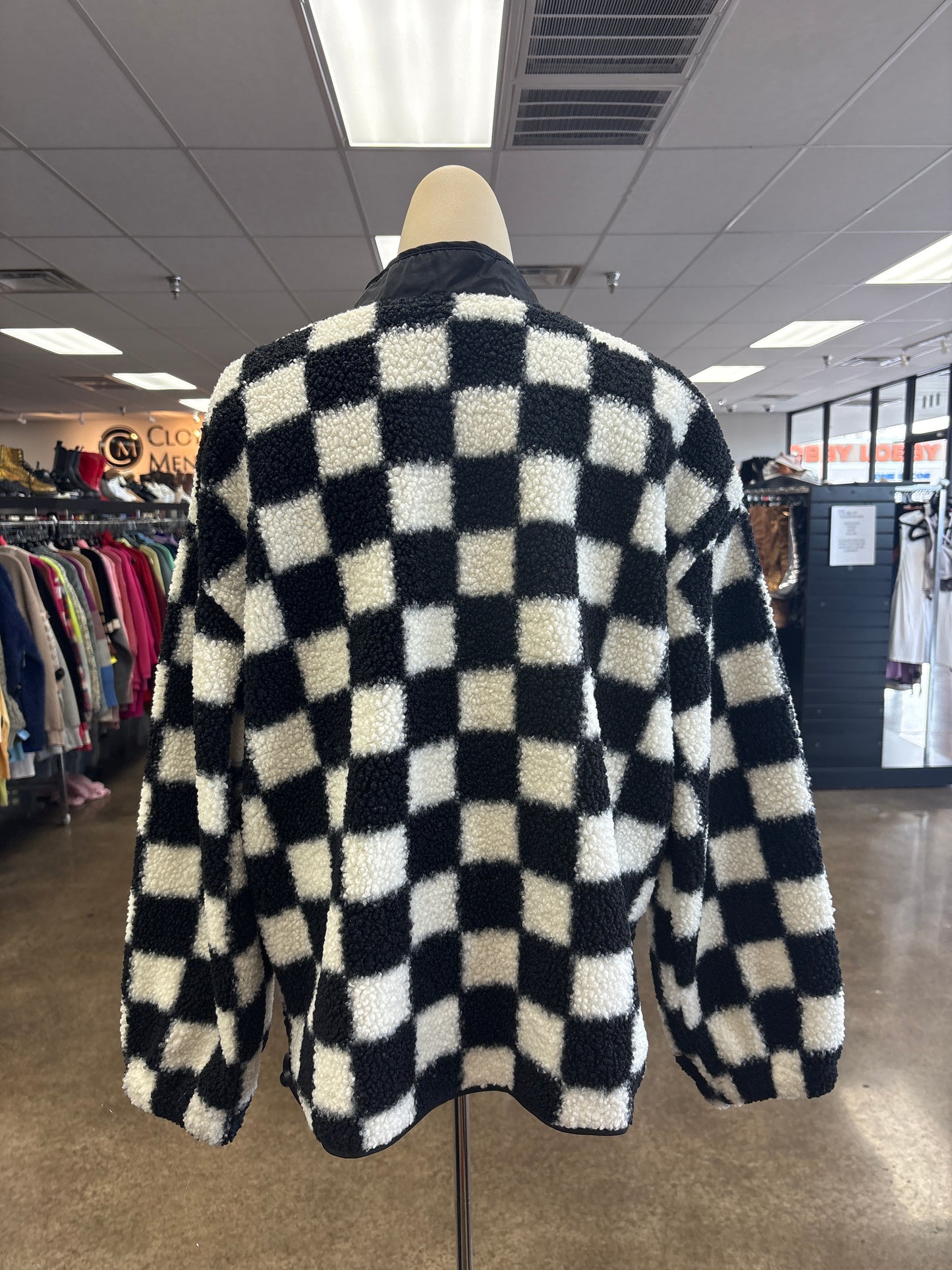 Jacket Faux Fur & Sherpa By Blu Pepper In Black & White, Size:M