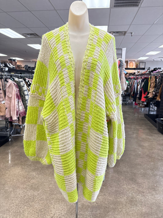 Sweater Cardigan By Clothes Mentor In Green & White, Size:L
