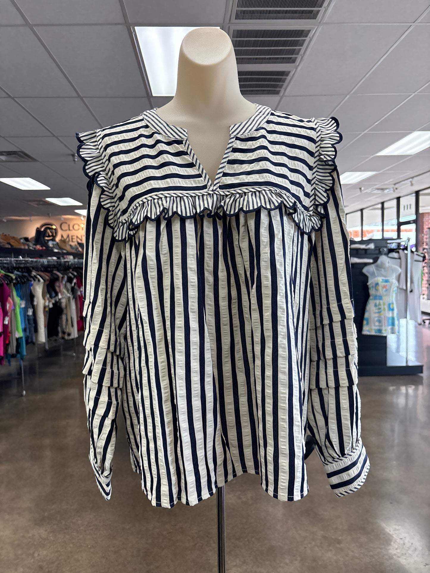 Top Ls By Entro In Blue & Cream, Size:L