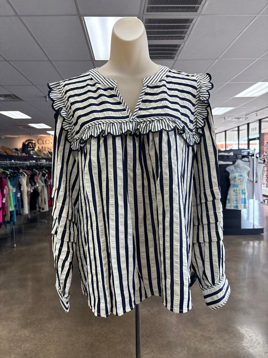 Top Ls By Entro In Blue & Cream, Size:L