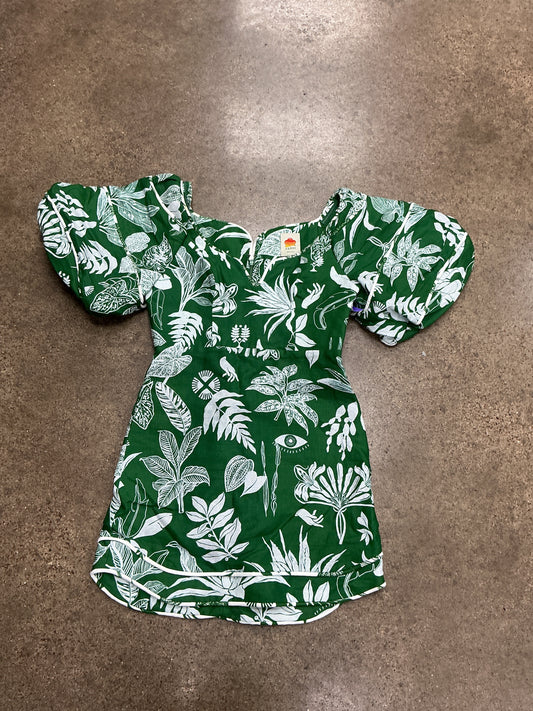 Dress Casual Short By Farm Rio In Green & White, Size:M