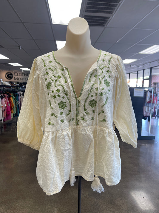 Top Ss By Bibi In Cream & Green, Size:L