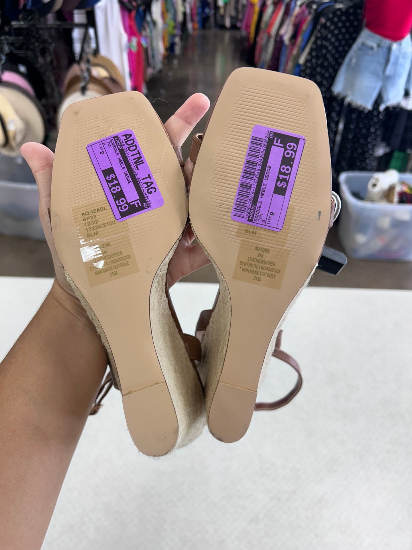 Sandals Heels Wedge By Aqua In Tan, Size:9