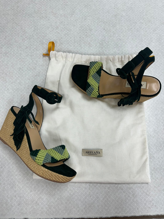 Sandals Heels Wedge By Cma In Green, Size:7
