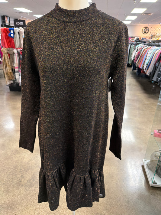 Dress Casual Midi By Zara In Black & Gold, Size:M